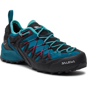 Niebieskie buty trekkingowe Salewa sznurowane z płaską podeszwą w sportowym stylu