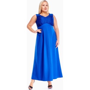 Niebieska sukienka Fokus bez rękawów z dekoltem w kształcie litery v dla puszystych