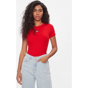 Czerwona bluzka Tommy Jeans z krótkim rękawem w stylu casual