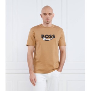 Brązowy t-shirt Hugo Boss z krótkim rękawem z bawełny w młodzieżowym stylu