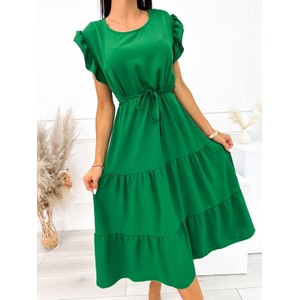 Zielona sukienka ModnaKiecka.pl mini z okrągłym dekoltem z krótkim rękawem
