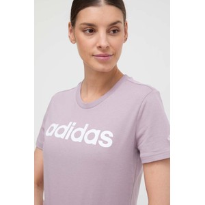 Fioletowy t-shirt Adidas z bawełny z krótkim rękawem
