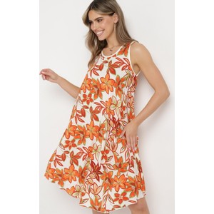 Pomarańczowa sukienka born2be trapezowa mini w stylu klasycznym
