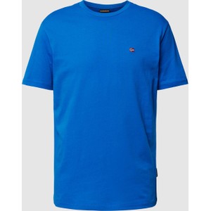 Niebieski t-shirt Napapijri w stylu casual z krótkim rękawem z bawełny