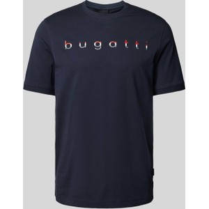 Granatowy t-shirt Bugatti z nadrukiem z krótkim rękawem