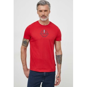 Czerwony t-shirt Tommy Hilfiger z nadrukiem z krótkim rękawem w młodzieżowym stylu