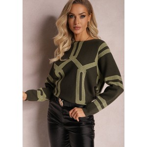 Zielony sweter Renee w geometryczne wzory w stylu casual