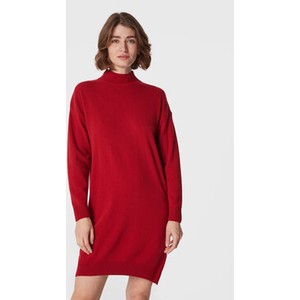 Czerwona sukienka United Colors Of Benetton z długim rękawem z golfem prosta