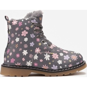 Fioletowe buty dziecięce zimowe born2be w kwiatki