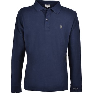 Granatowy t-shirt U.S. Polo w stylu casual z bawełny z długim rękawem
