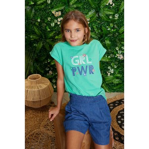 Zielona bluzka dziecięca Lamino dla dziewczynek z krótkim rękawem z bawełny