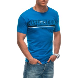 Niebieski t-shirt Edoti z nadrukiem z bawełny