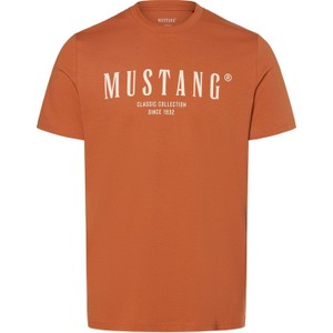 Pomarańczowy t-shirt Mustang w stylu klasycznym z bawełny z nadrukiem