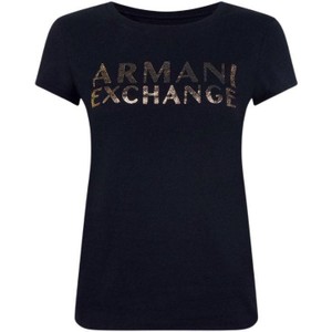Granatowy t-shirt Armani Exchange z krótkim rękawem z okrągłym dekoltem w młodzieżowym stylu
