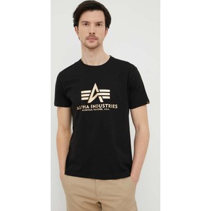Czarny t-shirt Alpha Industries z nadrukiem w młodzieżowym stylu