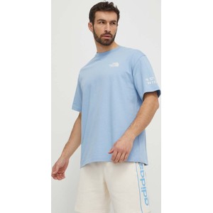 Niebieski t-shirt The North Face w sportowym stylu z nadrukiem