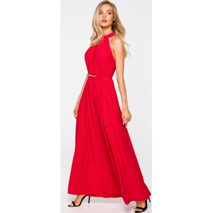 Czerwona sukienka MOE z dekoltem halter bez rękawów maxi