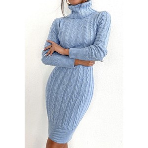 Niebieska sukienka IVET mini w stylu casual z golfem