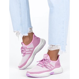 Różowe buty sportowe Casu w sportowym stylu z płaską podeszwą sznurowane