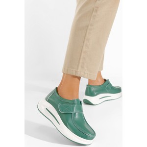 Zielone buty sportowe Zapatos z płaską podeszwą sznurowane w sportowym stylu