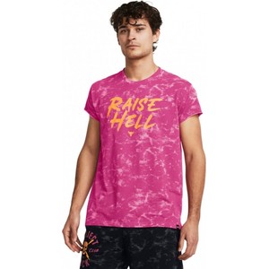 Różowy t-shirt Under Armour w sportowym stylu z krótkim rękawem z nadrukiem