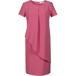 Różowa sukienka Fokus midi asymetryczna w stylu klasycznym
