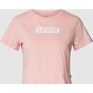 Różowy t-shirt Levis z krótkim rękawem w młodzieżowym stylu z bawełny