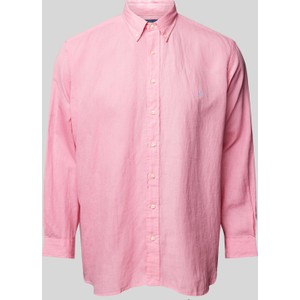 Różowa koszula POLO RALPH LAUREN z kołnierzykiem button down z lnu