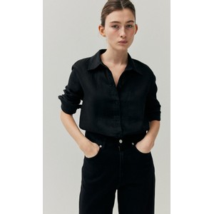 Czarna koszula H & M w stylu casual z lnu z długim rękawem