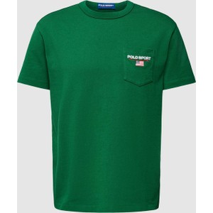 Zielony t-shirt Polo Sport z bawełny w stylu casual z krótkim rękawem