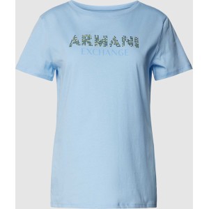 Niebieski t-shirt Armani Exchange z okrągłym dekoltem