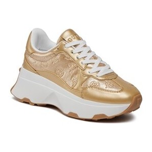 Złote buty sportowe Guess sznurowane na platformie w sportowym stylu