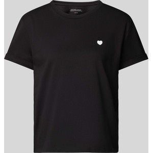 Czarny t-shirt Opus z bawełny z krótkim rękawem w stylu casual
