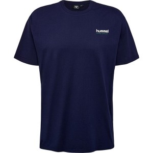 Niebieski t-shirt Hummel w stylu casual z krótkim rękawem z bawełny