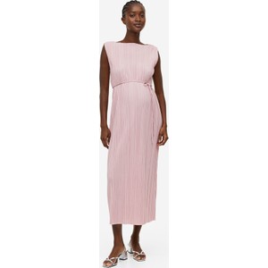 H & M & - MAMA Plisowana sukienka z wiązanym paskiem - Różowy