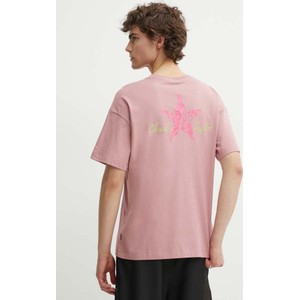 Różowy t-shirt Converse z krótkim rękawem w młodzieżowym stylu z bawełny
