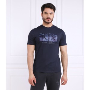 Granatowy t-shirt Armani Exchange z krótkim rękawem z bawełny w młodzieżowym stylu