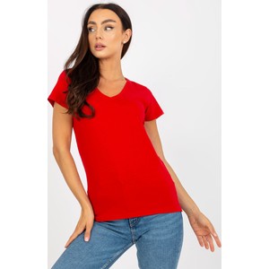 Czerwony t-shirt Basic Feel Good w stylu casual z krótkim rękawem