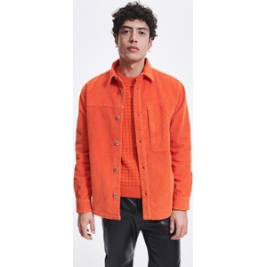 Pomarańczowa koszula Reserved w stylu casual ze sztruksu z klasycznym kołnierzykiem