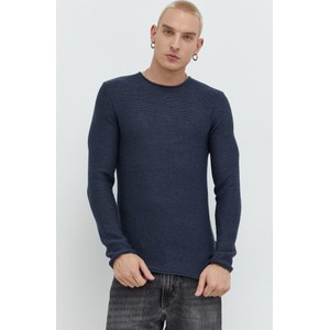 Granatowy sweter Solid z okrągłym dekoltem