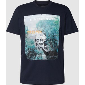 Granatowy t-shirt Tom Tailor z bawełny w młodzieżowym stylu z nadrukiem