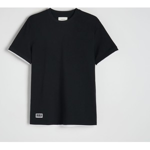 Czarny t-shirt Reserved z bawełny z krótkim rękawem w stylu casual
