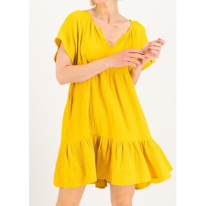 Żółta sukienka blutsgeschwister w stylu casual z krótkim rękawem