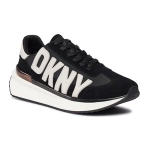 Czarne buty sportowe DKNY sznurowane z płaską podeszwą w sportowym stylu