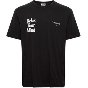Czarny t-shirt Solid w młodzieżowym stylu z krótkim rękawem