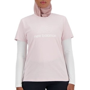 Różowy t-shirt New Balance z krótkim rękawem z bawełny