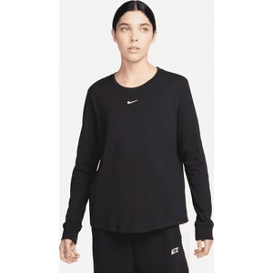 Czarna bluzka Nike z okrągłym dekoltem z długim rękawem w sportowym stylu