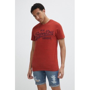 Czerwony t-shirt Superdry z bawełny z krótkim rękawem w młodzieżowym stylu