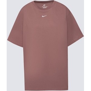 Brązowa bluzka Nike w stylu casual z krótkim rękawem z okrągłym dekoltem
