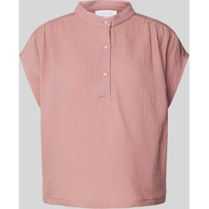 Różowa bluzka Rich & Royal z golfem w stylu casual z krótkim rękawem